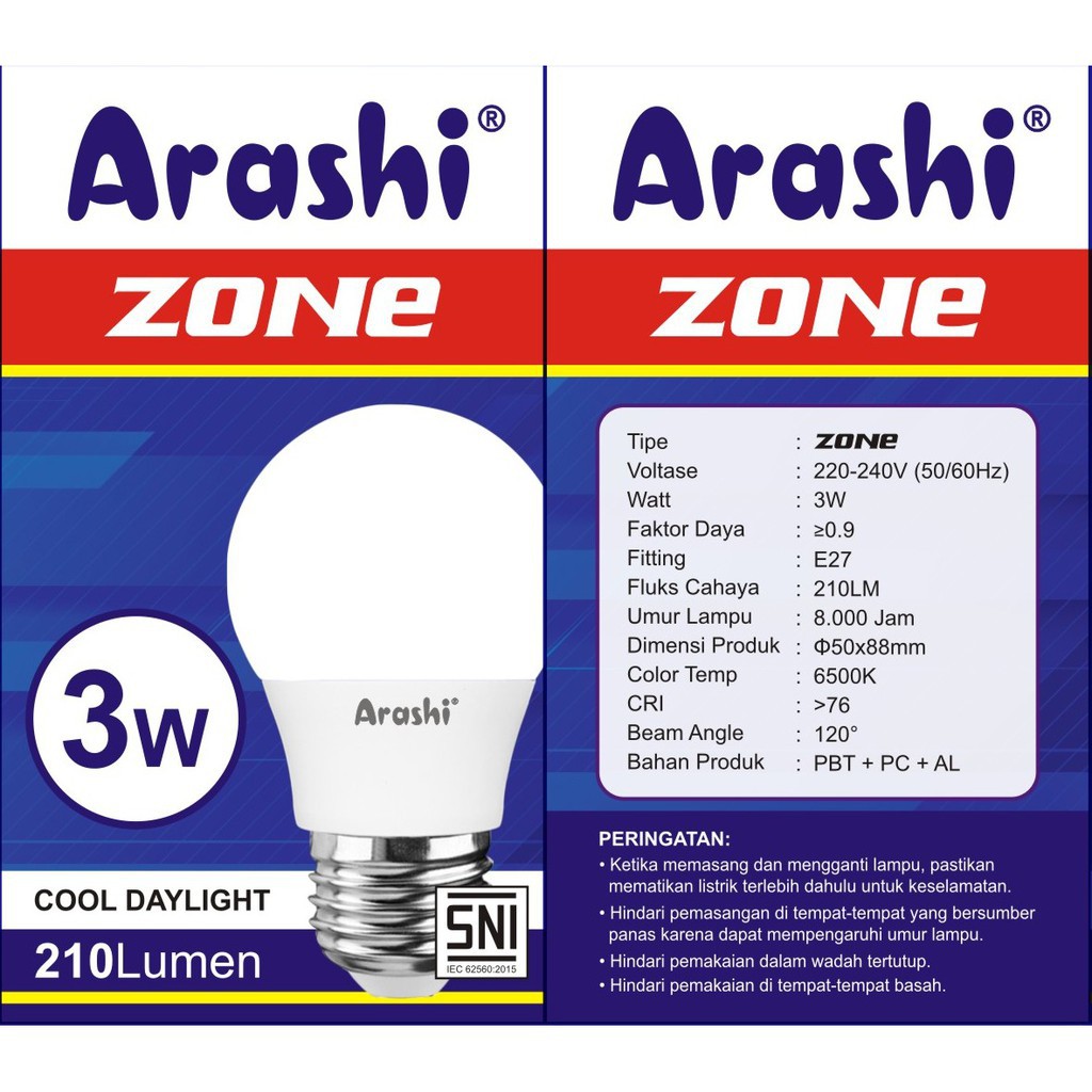 Lampu Bohlam LED Arashi Zone 3 W LED Bulb Arashi ZONE 3 watt CDL