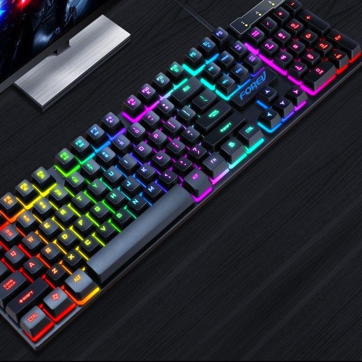 【COD】 Viqoo Pengukiran Laser Paket Gaming Key board dan Mouse RGB G12 Gaming USB Cable