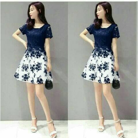 dress daisy GAUN PESTA NATAL MINI DRESS BROKAT  DRESS KEKINIAN  DRESS REMAJA navy