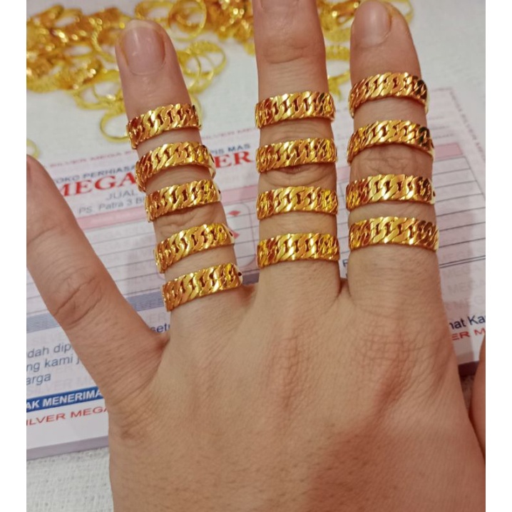 Cincin perak setengah rantai ukir perhiasan perak asli 925 lapis emas 24 k