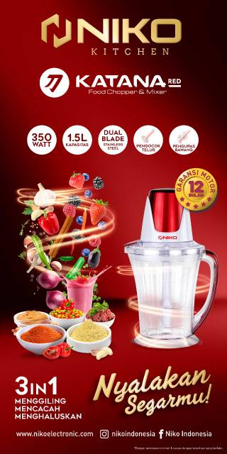 Niko Food Chopper and Mixer Premium Katana Series 3 In 1 1,5 Liter Garansi Resmi Pelumat Daging