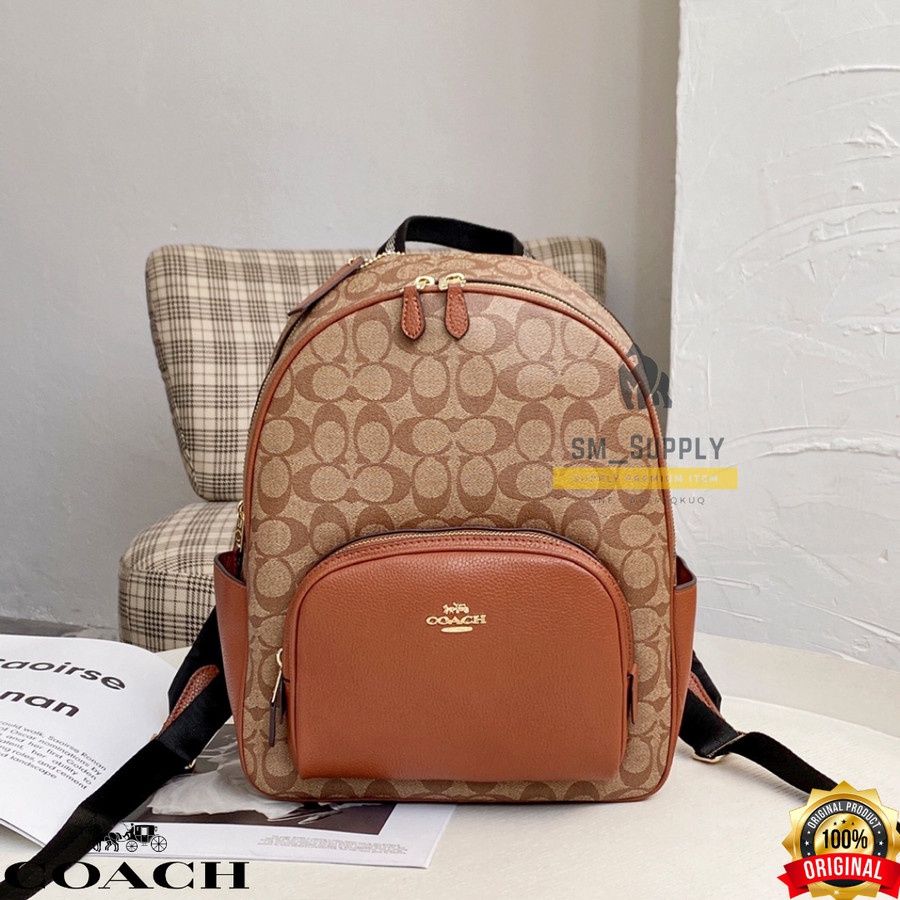 TAS WANITA COACH BACKPACK SIGNATURE LARGE BEIGE WHITE LADIES