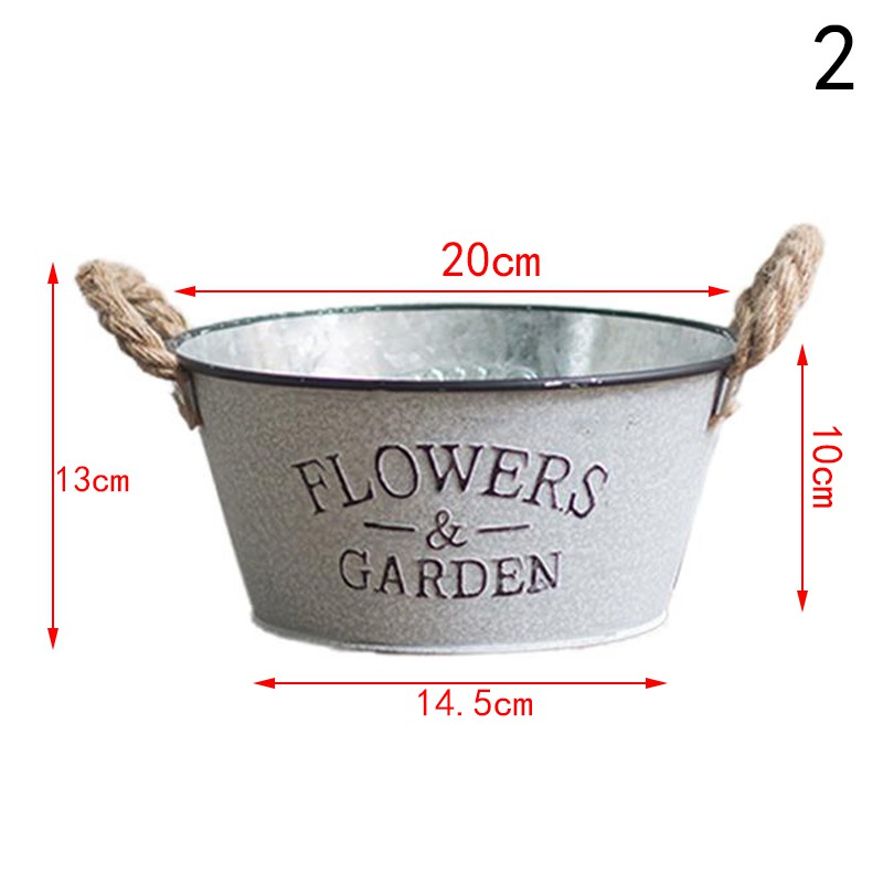 Pot Bunga Gantung Bahan Metal Galvanized Gaya Vintage Dengan Gagang Untuk Balkon Taman