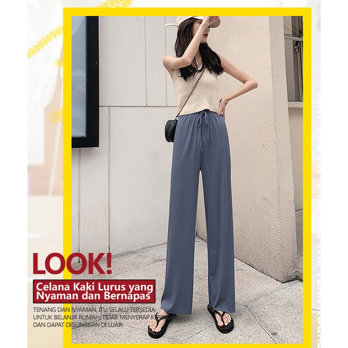 UNINICE Celana kasual wanita /model pinggang tinggi /potongan lurus longgar/CELANA KOREA/Celana Anti Kusut/Loose Pants Trousers Wanita/Celana Kantor Formal/celana training wanita/celana harian wanita/celana kantor wanita