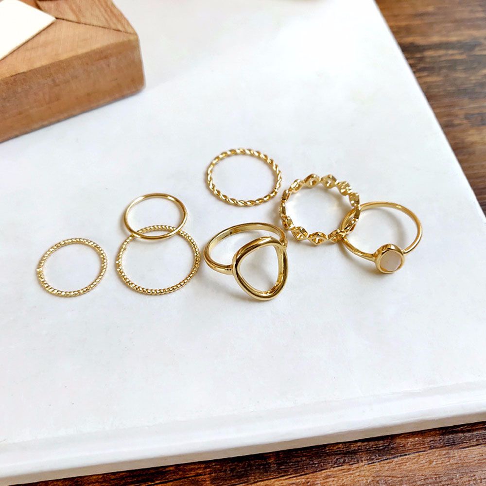 Needway  7Pcs/set Joint Ring Set Women Girls Fashion Accessories Rings Twist Chain Korean Metal Friend Gifts Vintage Tail Ring/Multicolor