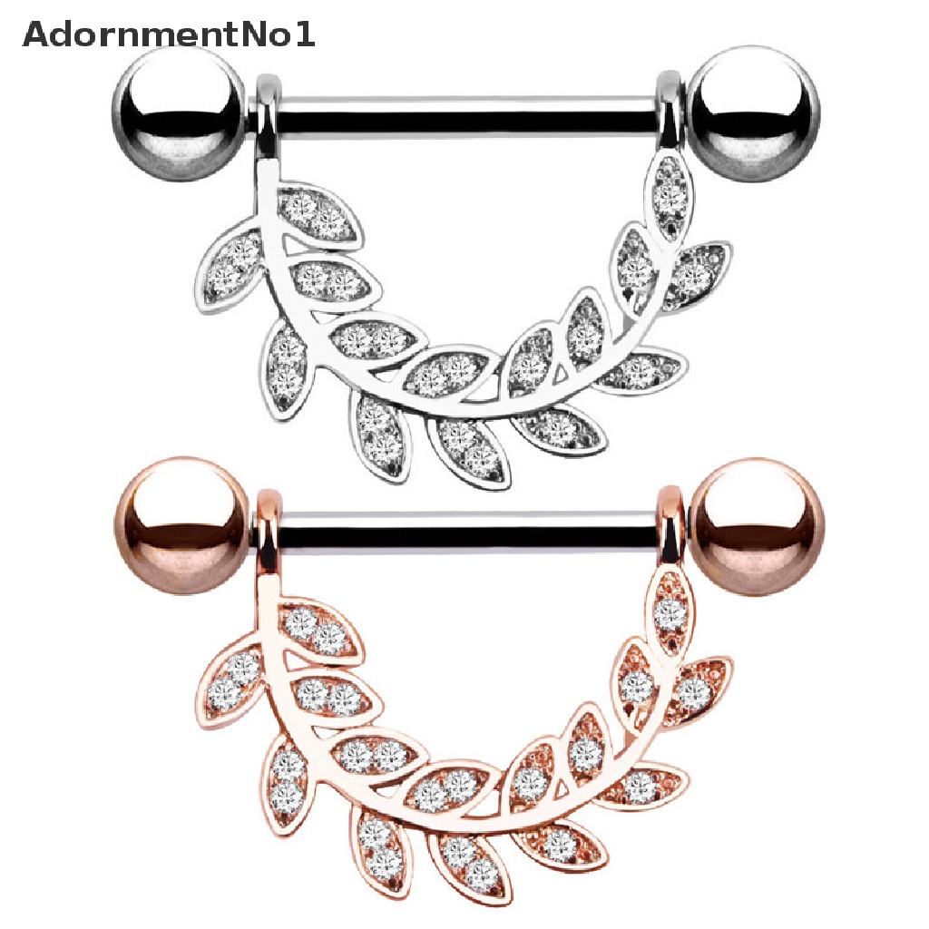 (AdornmentNo1) Anting Tindik Lidah / Puting 14G Desain Daun Hias Kristal