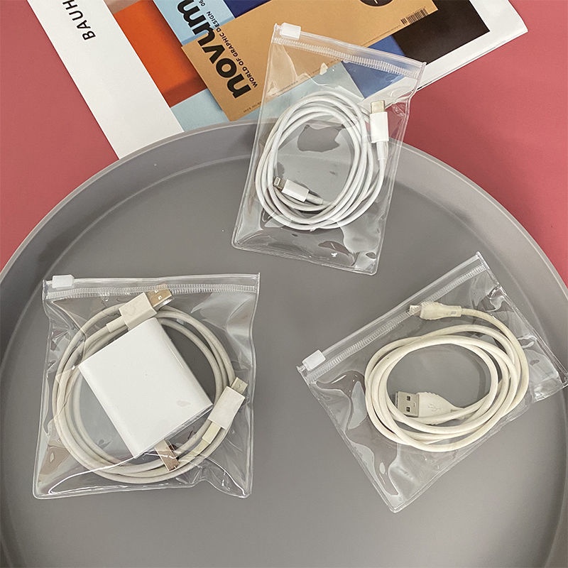 5pcs Kantong Plastik Bening Dengan Ziplock Untuk Kabel Charger Dfvc