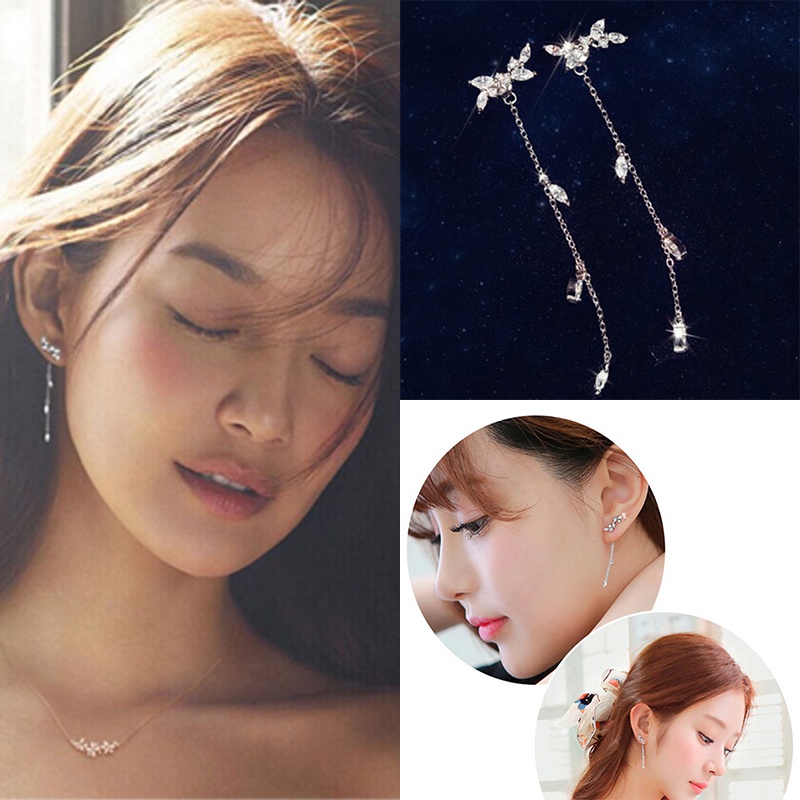 [FULLのJY] Women Long Korean Style Tassel Leaves Ear Stud Drop Dangle Hook Earrings