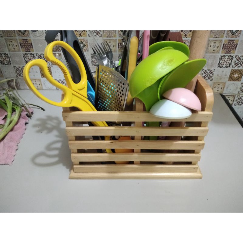 Tempat sendok garpu/wadah sendok garpu kayu pinus/sendok garpu