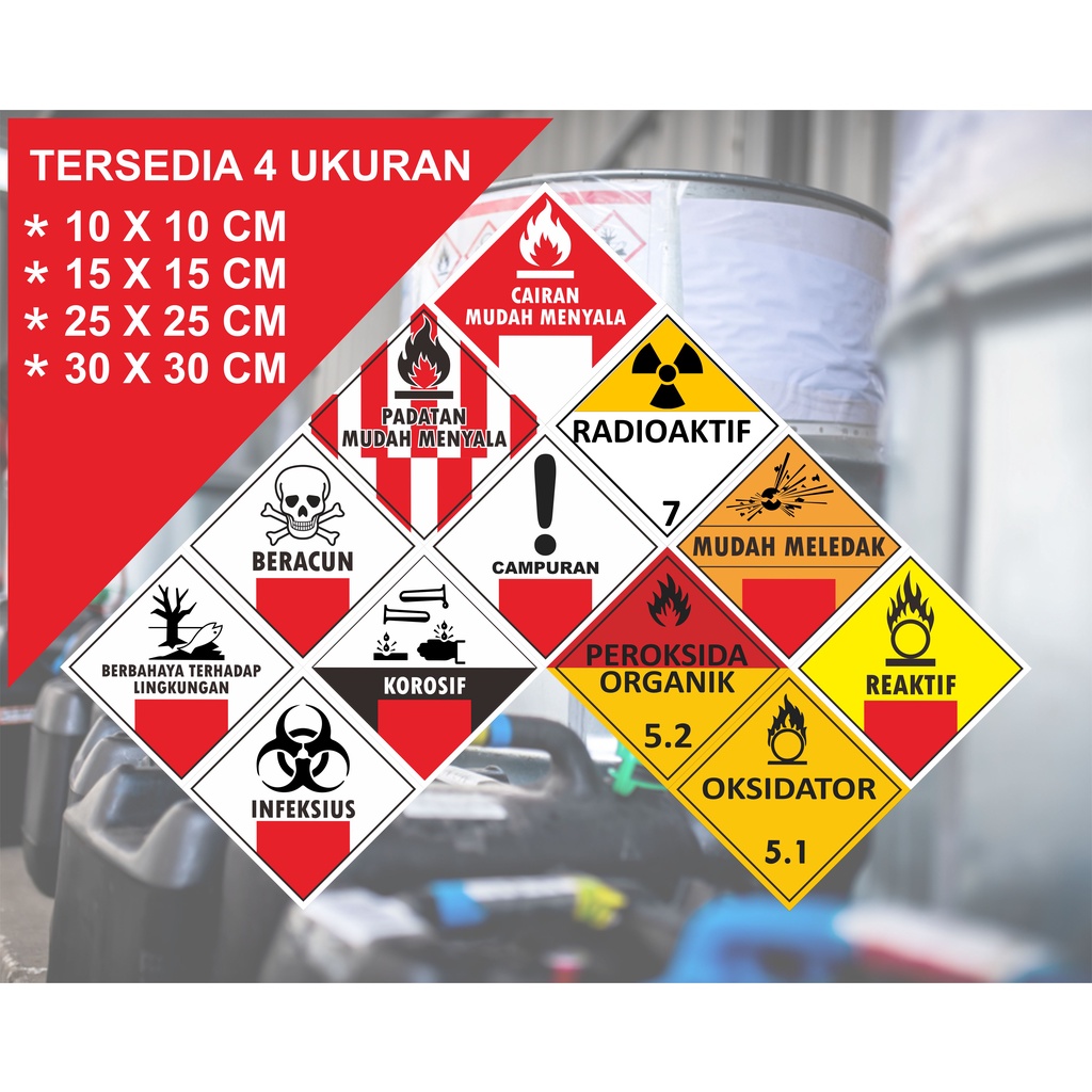 

Sticker Label Tanda Limbah B3 Stiker Hazmat, Beracun, cairan mudah menyala, campuran