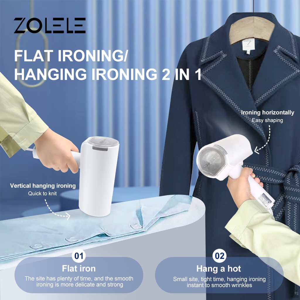 ZOLELE Setrika Uap Laundry Steam Iron Portable Steam Listrik Handheld Garment Selang Setrika Uap Foldable Elektrik Mini Datar Pakaian Generator Low Watt Genggam Setrika Baju Rumah Dry Ironer Panas Tangga Travel Tungau Penghapusan ZG100