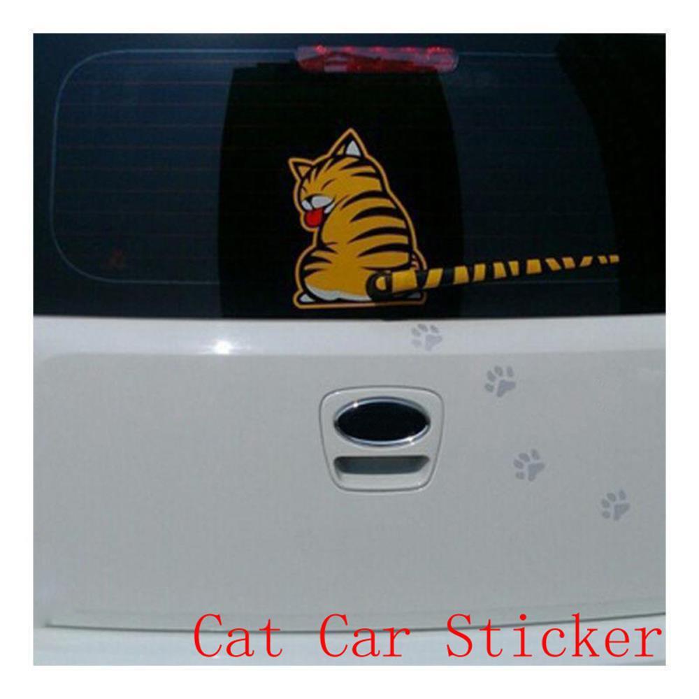 Stiker Mobil Kucing Kuning Populer Motif Hewan Menarik Tahan Air Kaca Depan Paw Tail