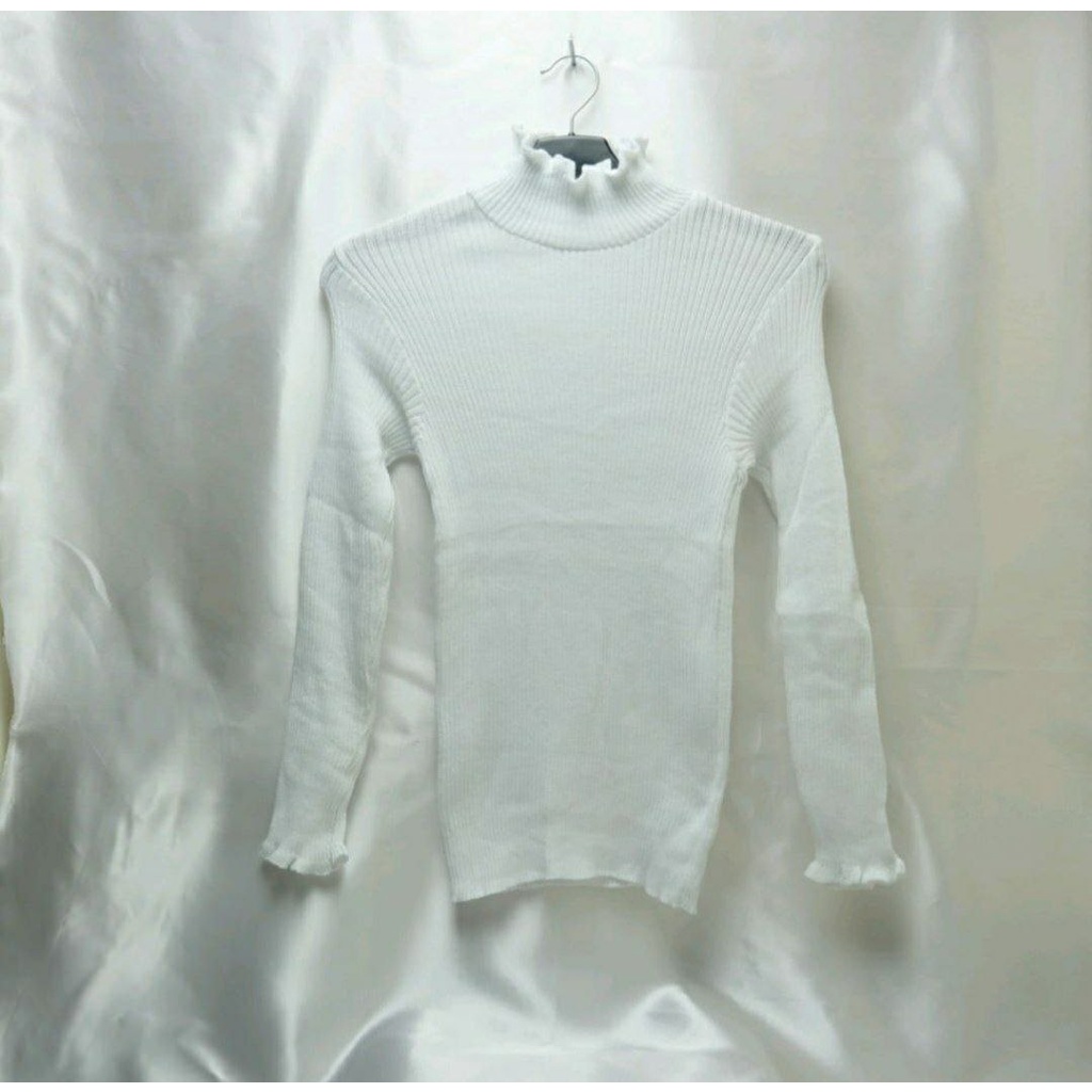 DAISY CURLY SWEATER | TURTLENECK KRIWIL LENGAN PANJANG | SWEATER KRIWIL-Putih