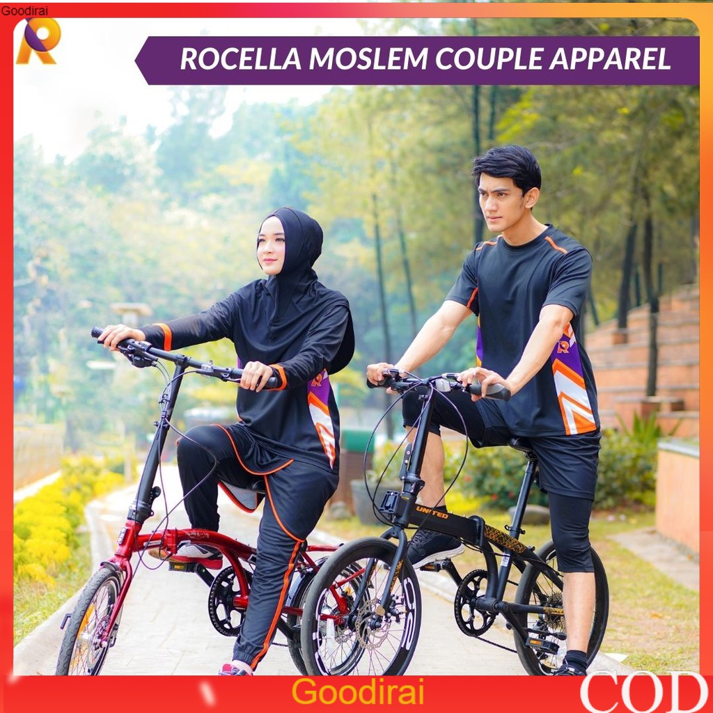 Baju Setelan Olahraga Gowes Sepeda Couple Pria Wanita Muslimah set Hijab  Kaos Rok Celana 2in1