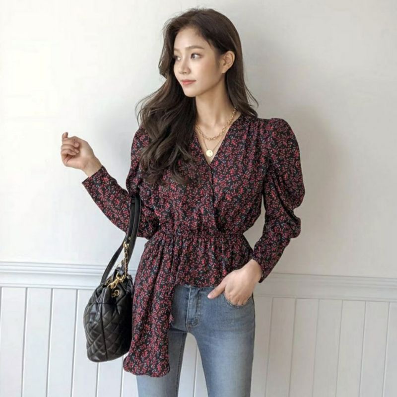 MDLV ~ 4929# Chiara Asym Blouse Premium Blouse Korea Blouse Import Atasan Impprt motif Bunga Fashion import