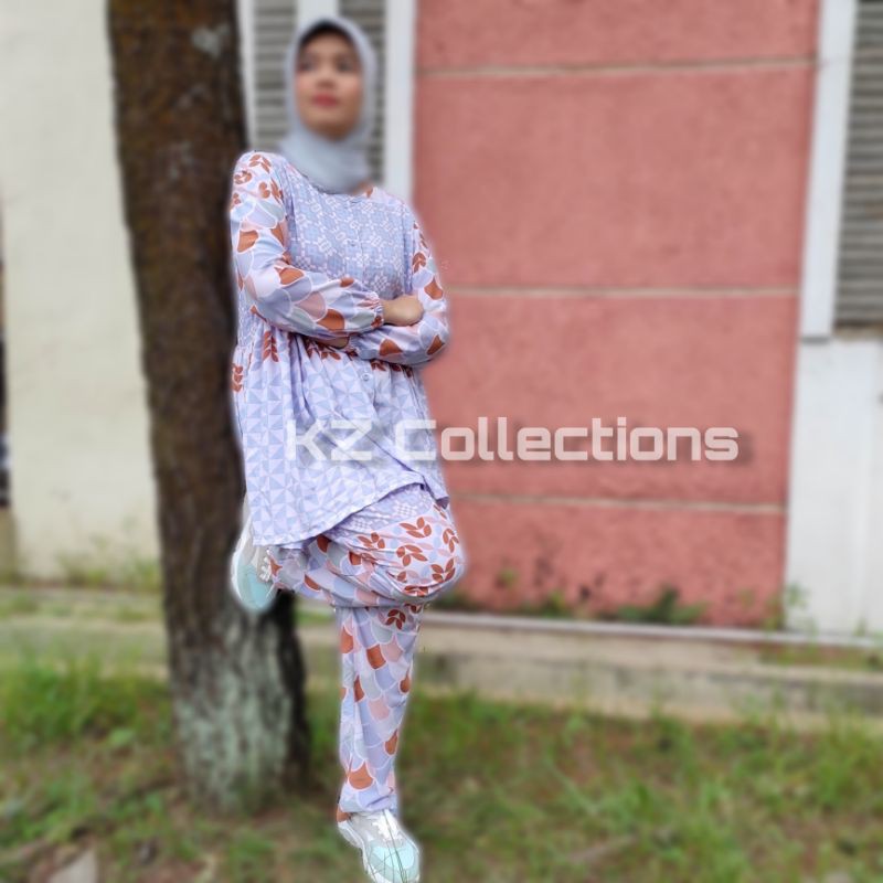 pakaian one set tunik setelan motif