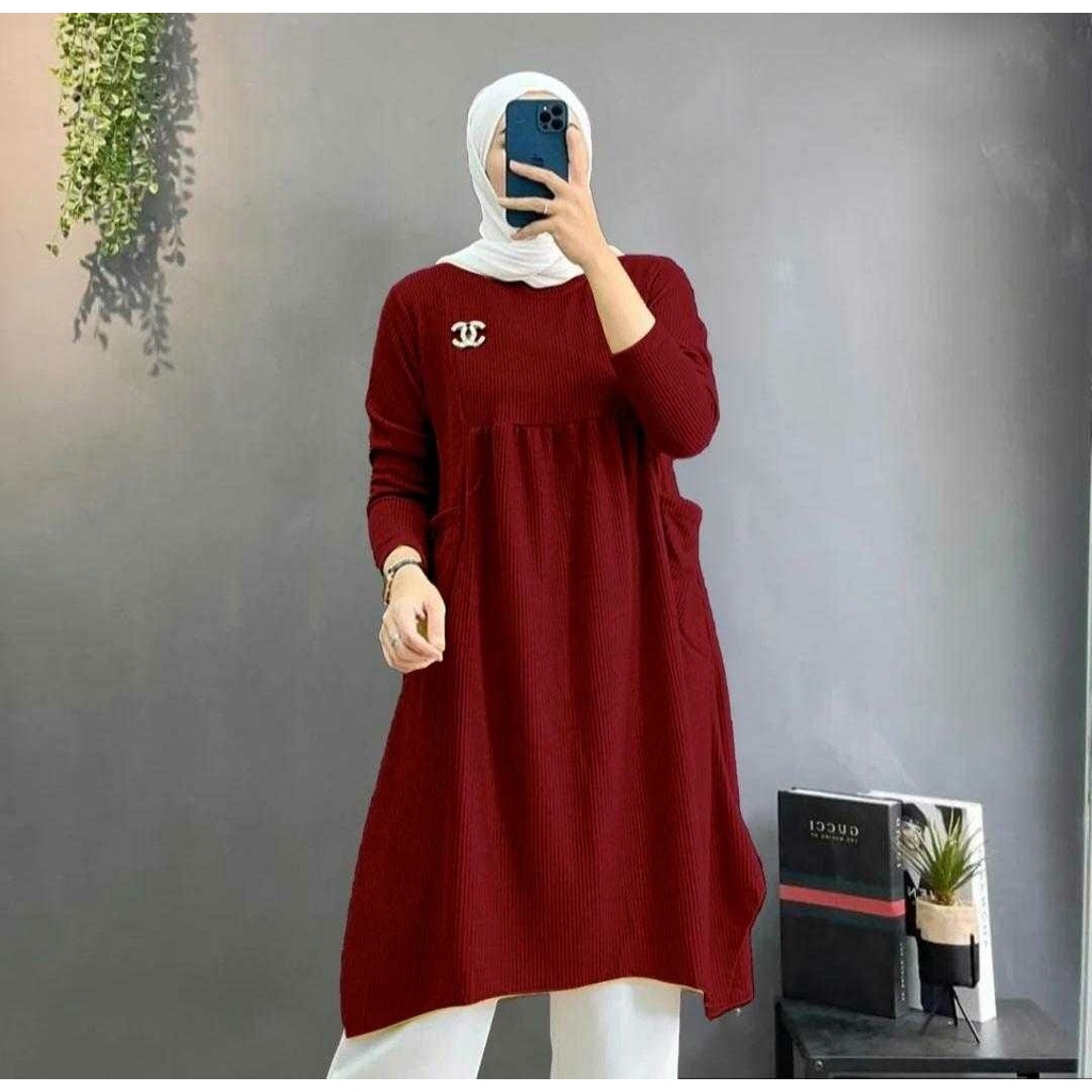 PCS TUNIK MADLY FASHION PAKAIAN WANITA ATASAN BAHAN KNIT ED