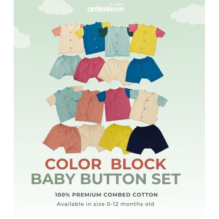 ARDENLEON Baby Button Color Block Setelan Bayi pakaian baju bayi stelan