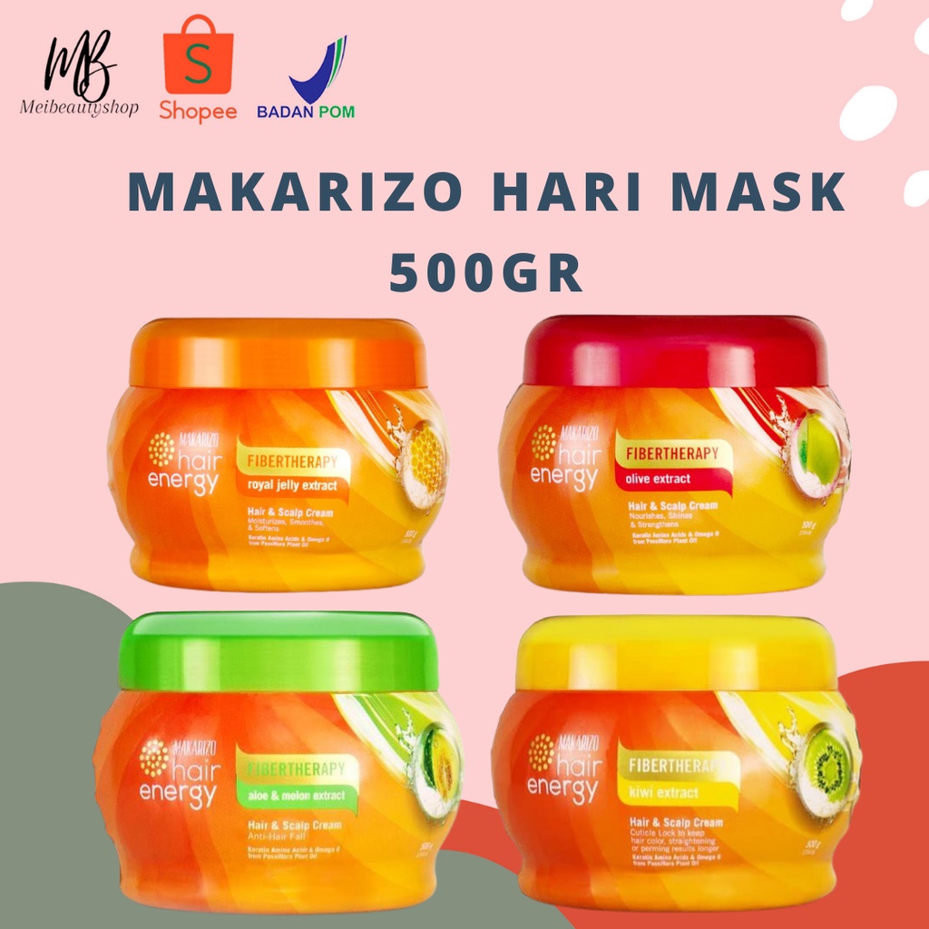 Makarizo Hair Energy Fibertheraphy Creambath Aloe &amp; Melon / Kiwi / Royal Jelly / Olive / Ginseng Extract 500g / Hair Spa / Hair Mask