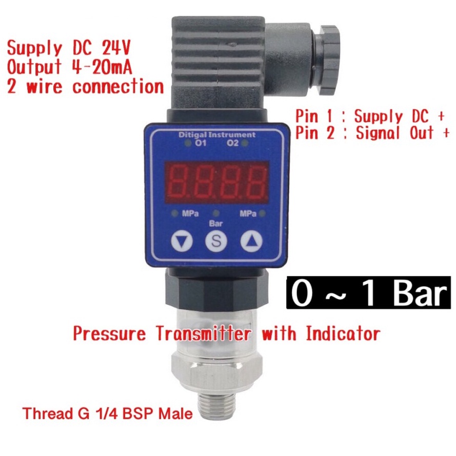 Pressure transmitter 0-1Bar 1 Bar DC 24V 4-20mA with Local Indicator