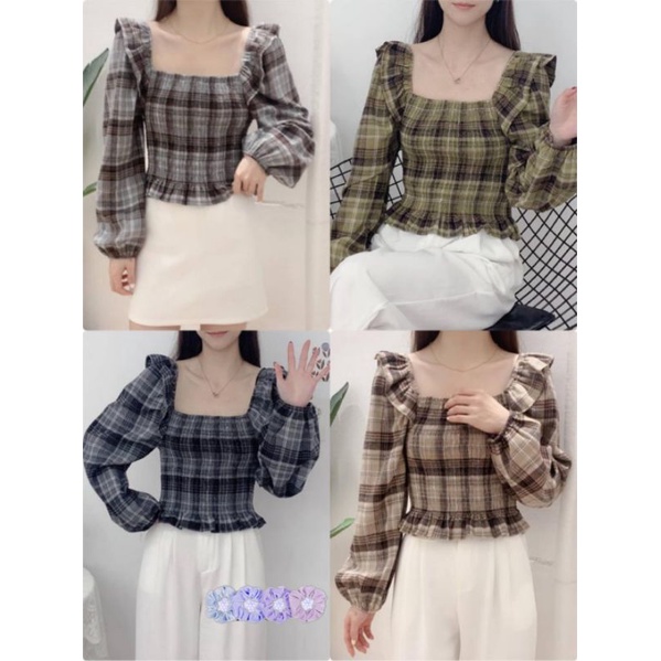 BLOUSE KERUT DADA BAHAN FLANEL IMPORT
