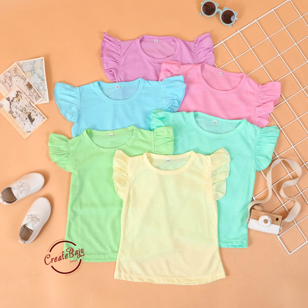 KAOS RUFFLE ANAK CEWEK 1-4 TAHUN RUFFLE TEE POLOS TERMURAH BAJU ATASAN ANAK CEWEK