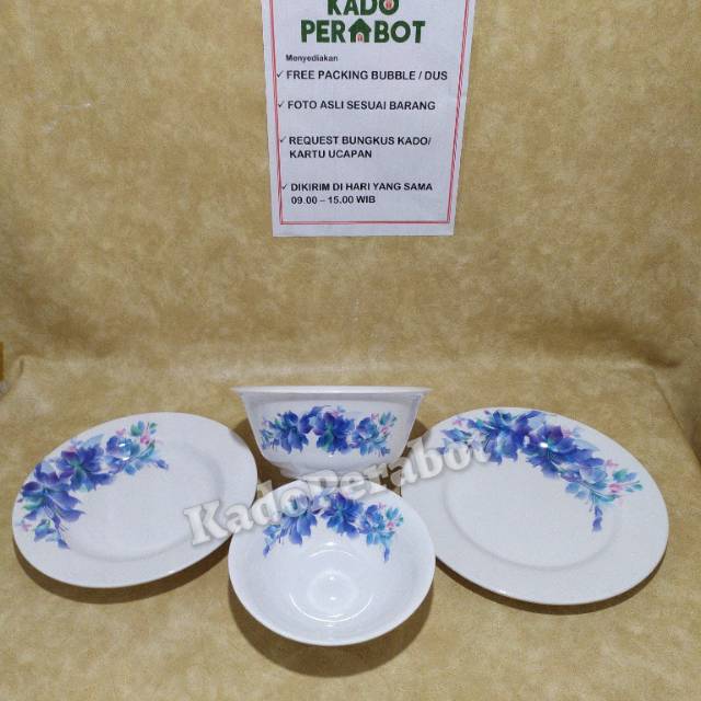 Piring melamine bunga set O4 biru