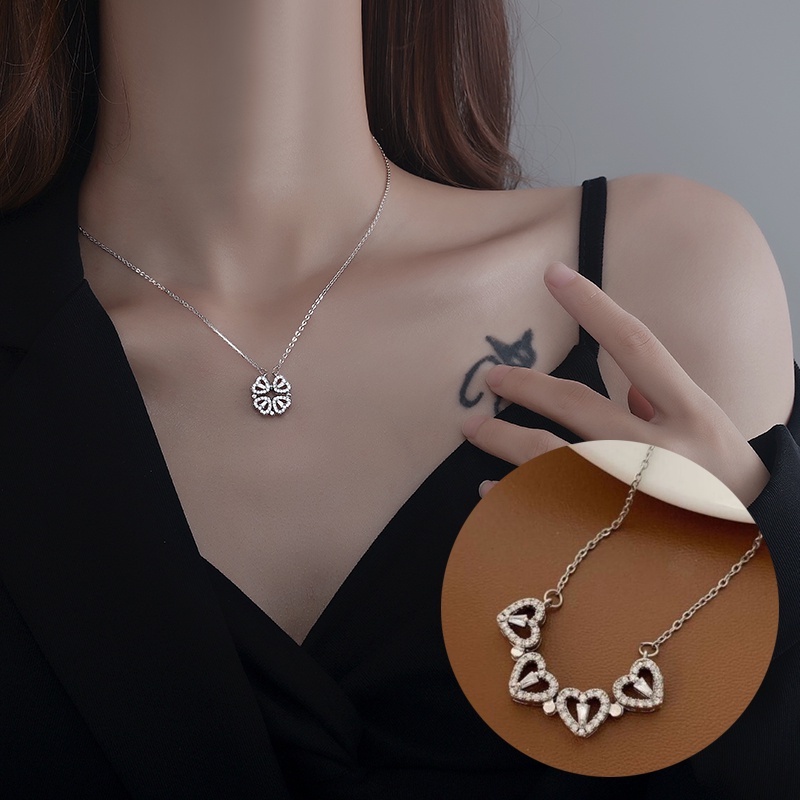 Import Kalung Wanita Rantai Klavikula Kalung Keberuntungan Lucky clover Titanium Butterfly Liontin Kupu-Kupu Anti Pudar Anti Karat Anti Alergi/Kalung Wanita terbaru 2022