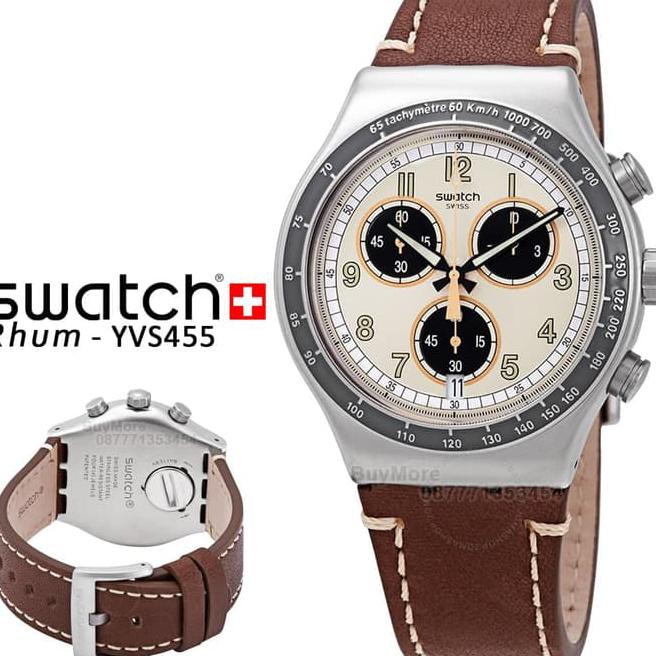 Jam Tangan Pria Branded Original Swatch Yvs445 Rhum Irony Chrono Kulit - Rhum