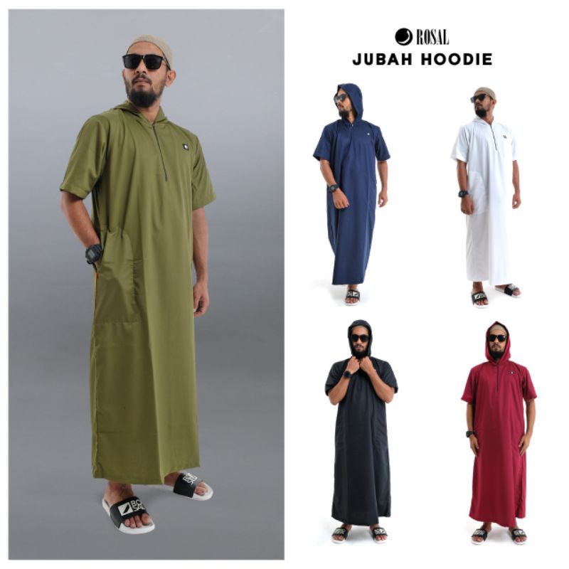 Jubah Gamis Pria Bahan Katun Toyobo | Jubah Hoodie Rosal Bigszie Jumbo XXL, XXXL, 3XL | Jubah Sholat