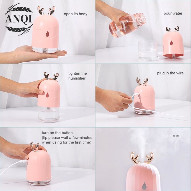 ANQI 1888 Cool Mist Humidifier Purifier Motif Rusa Pelembab Udara with LED Light Warna