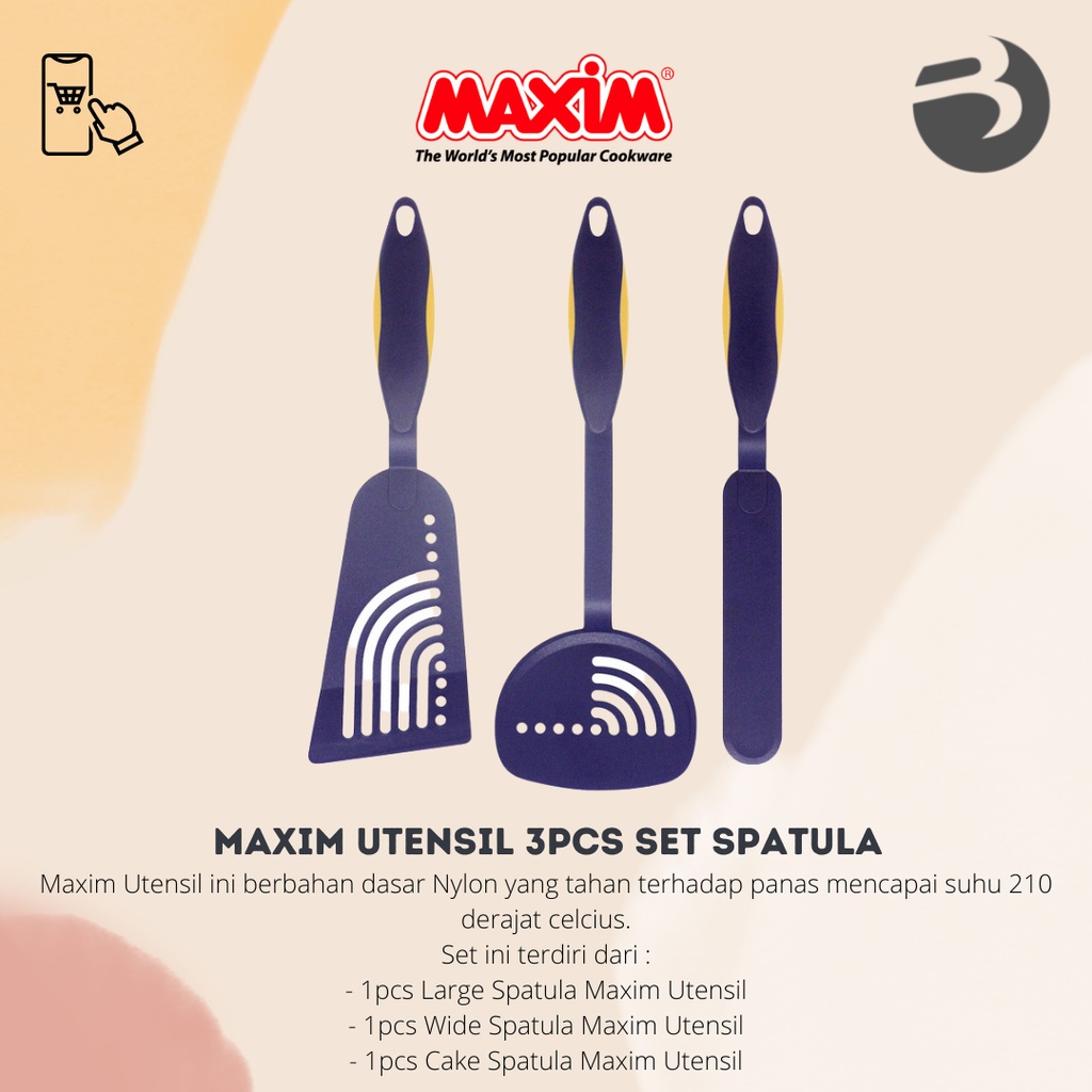 Maxim Utensil 3pcs Set Spatula / Sutil Nylon Tahan Panas