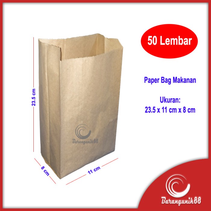 

PROMO Kantong Kertas Paper Bag Makanan Anti Minyak Paperbag 23.5x12.5x8cm - Coklat, 23.5x11x8cm