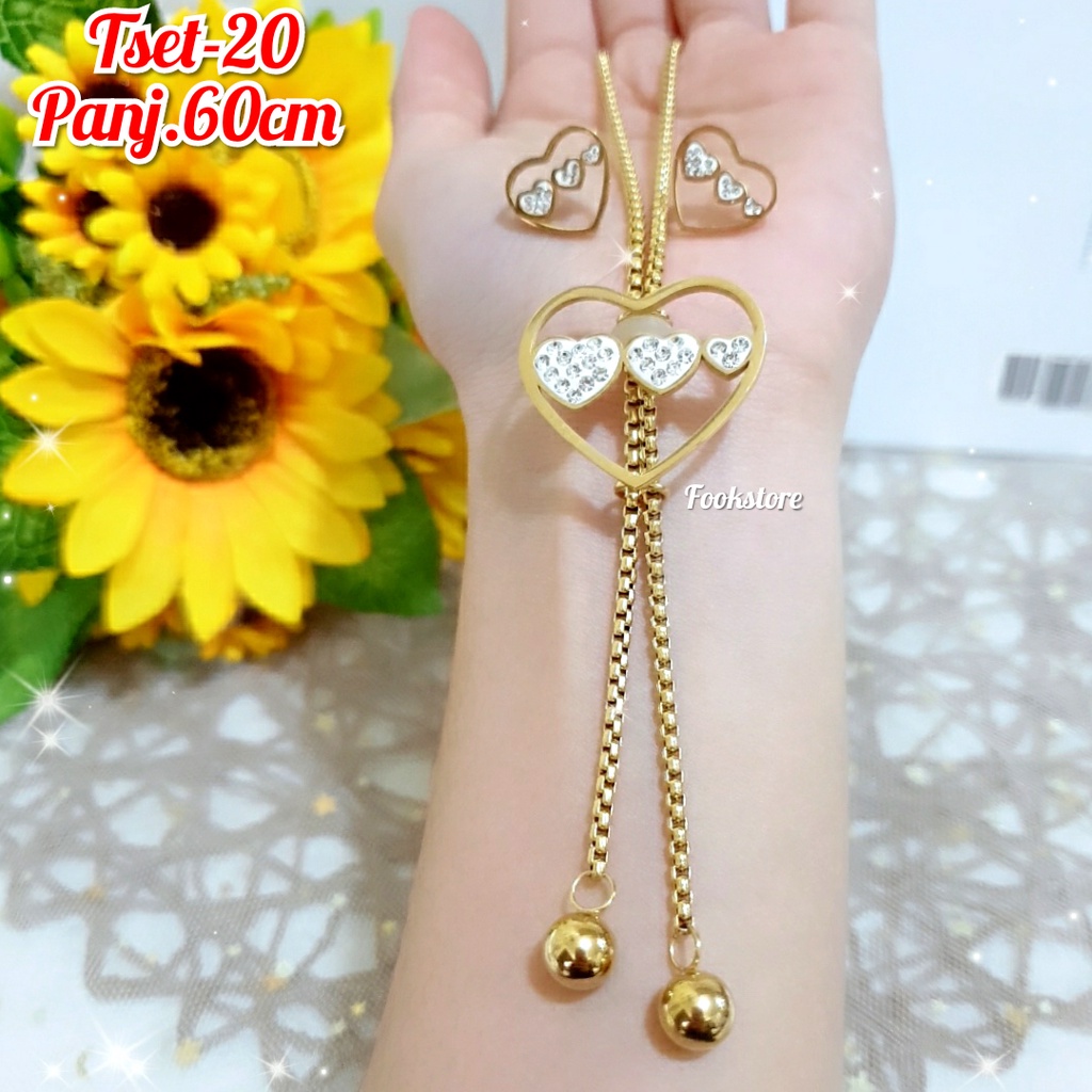 TITANIUM SET KALUNG SERUT Untuk Hijab/JILBAB &amp; ANTING TUSUK | TITANIUM KALUNG SET  ANTI KARAT