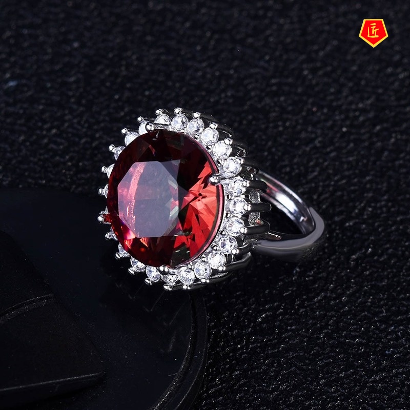 [Ready Stock]New Colored Gems Tourmaline Ring Pt950 Elegant and Personalized