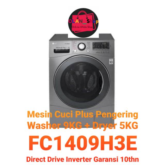 LG Front Loading Mesin Cuci Pintu Depan FC1409H3E 2in1 Wash 9kg Dryer 5kg Direct Drive Inverter