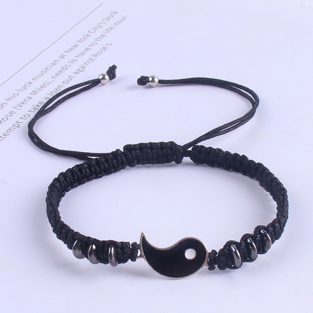 Hu Hu Hu Hu Hu Alat Bantu Pasang Kacamata♡ 2pcs Gelang Rajut Tangan Adjustable Desain Yin Yang 2 Hias Berlian Imitasi Untuk Pria / Wanita / Pasangan