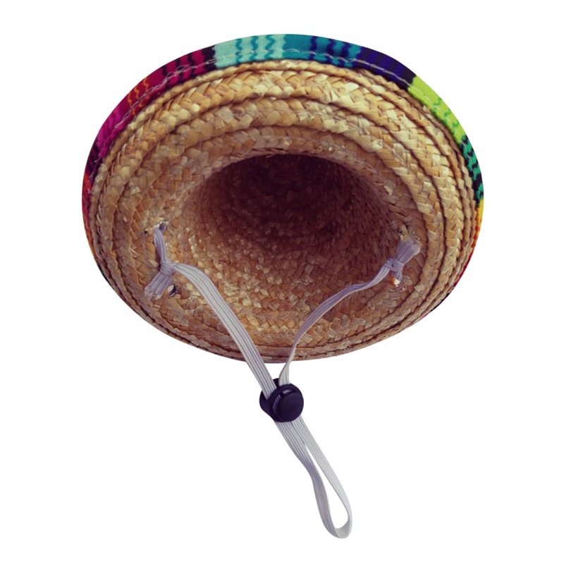 Topi Sombrero Mini Adjustable Bahan Jerami Untuk Anjing / Kucing