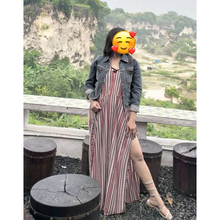 PRELOVED ZARA BOHEMIAN DRESS PANJANG GARIS GARIS LONG DRESS WITH SLIT