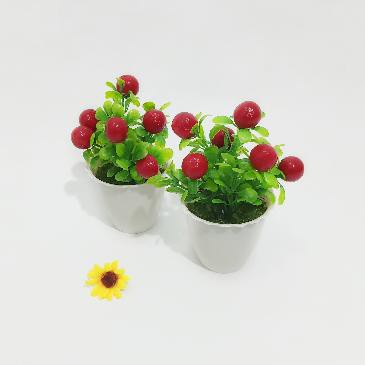 RB6073 BUAH CERI POT TAWON 7CM BUAH HIAS DAUN PLASTIK ARTIFICIAL