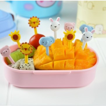 Sunshine 10Pcs Garpu Buah / Kue / Dessert Mini Desain Kartun Hewan Peternakan Untuk Anak