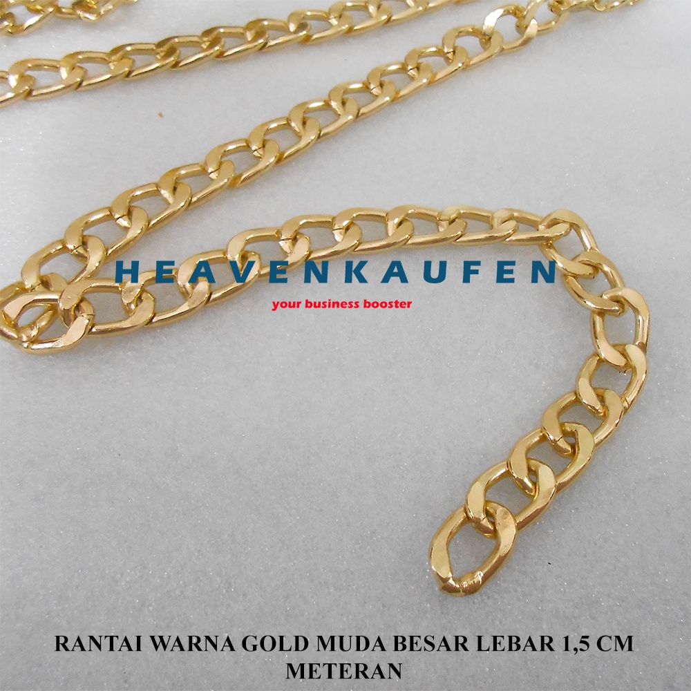 Rantai Tas Wanita Warna Gold Muda Emas Muda Besar Lebar 1,5 cm Tebal 3,5 mm Meteran