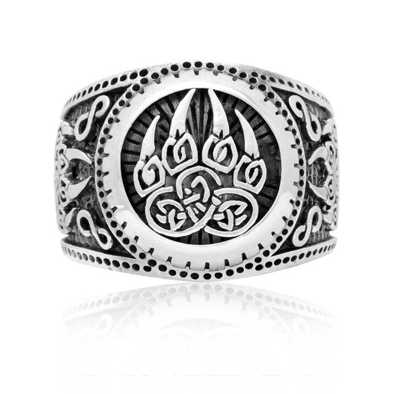 Cincin Celtic Bentuk Cakar Beruang Bahan Stainless Steel 316l Gaya Retro Untuk Pria