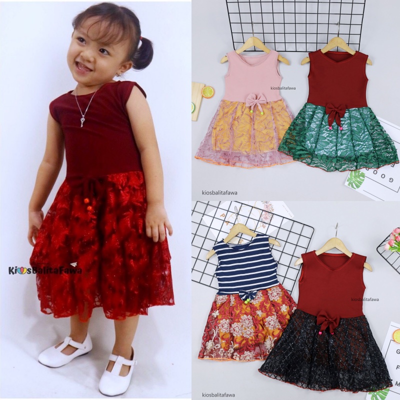 Dress Zevana Uk 1-4 Tahun / Dres Brukat Kensi Anak Perempuan Gaun Pesta Balita Baju Kids Import