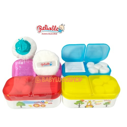 Tempat Bedak Bayi Reliable Double Susun (FREE Cotton Ball + Cotton Bud) Powder Case with Cotton Balls Cotton Buds