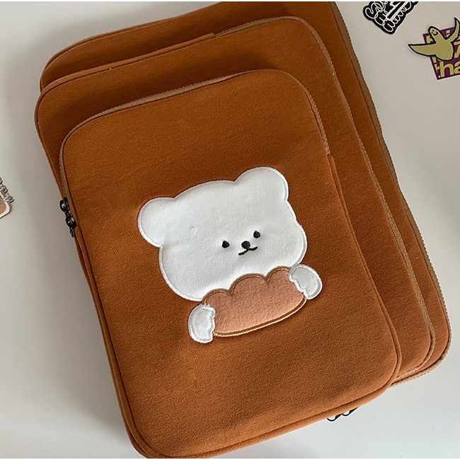 Sleeve Pouch Sarung Tas Bag Case Ipad Tab Tablet Macbook Air Pro Laptop Asus Acer Lenovo HP Huawei 11 12 13 14 15 inch Motif Gambar Beruang Bear Warna Coklat Brown Lucu Cute Murah Korean Model