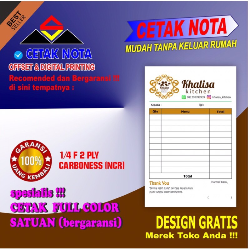 Jual Cetak Nota Custom Full Color 2 Ply 14folio 4 Buku Shopee Indonesia 6816