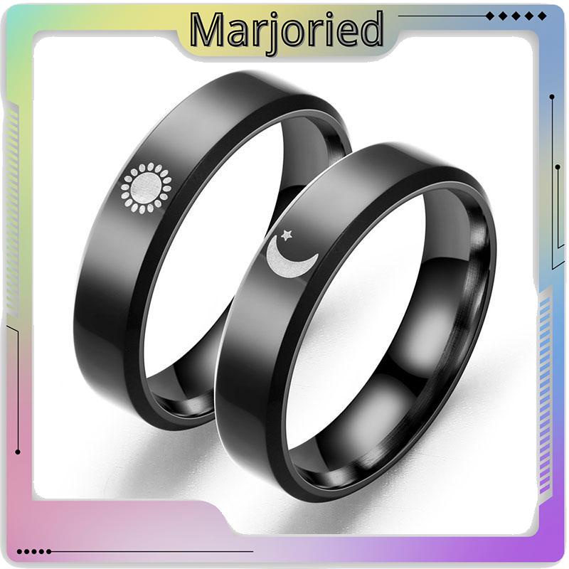 Simple Moon Sun Couple Trendy Wide Love Rings Hadiah Indah untuk Pacar Pacar di Hari Valentine-MJD