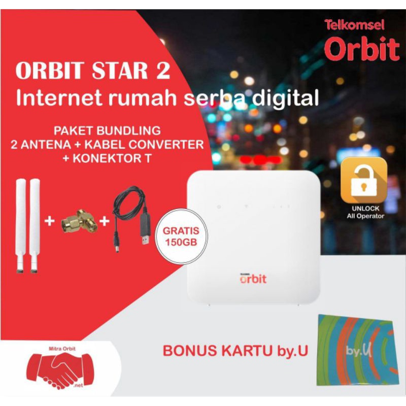 Orbit Star 2 + Kabel Converter 12v + 2 Pcs Antena External + Konektor T