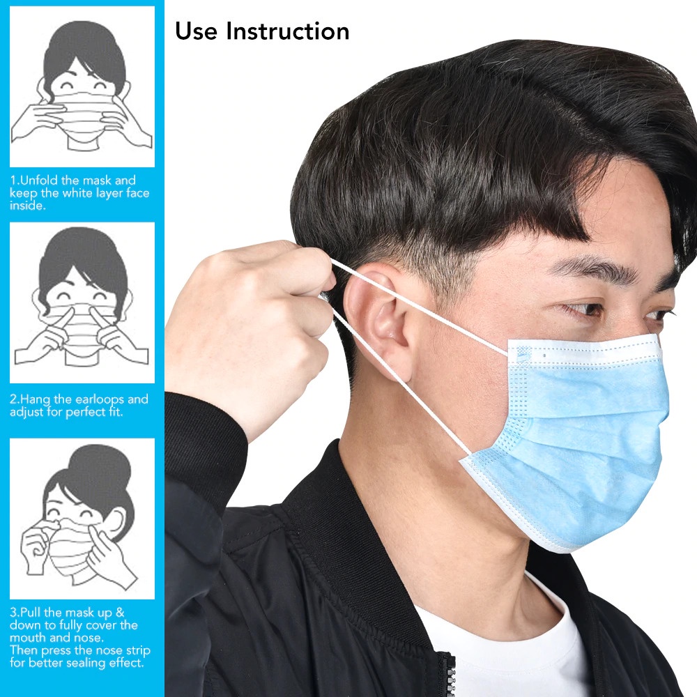 Masker 3 ply Earloop  Warna Warni Hitam,Putih,Hijau,Biru,Abu/Grey,Pink isi 50 pcs